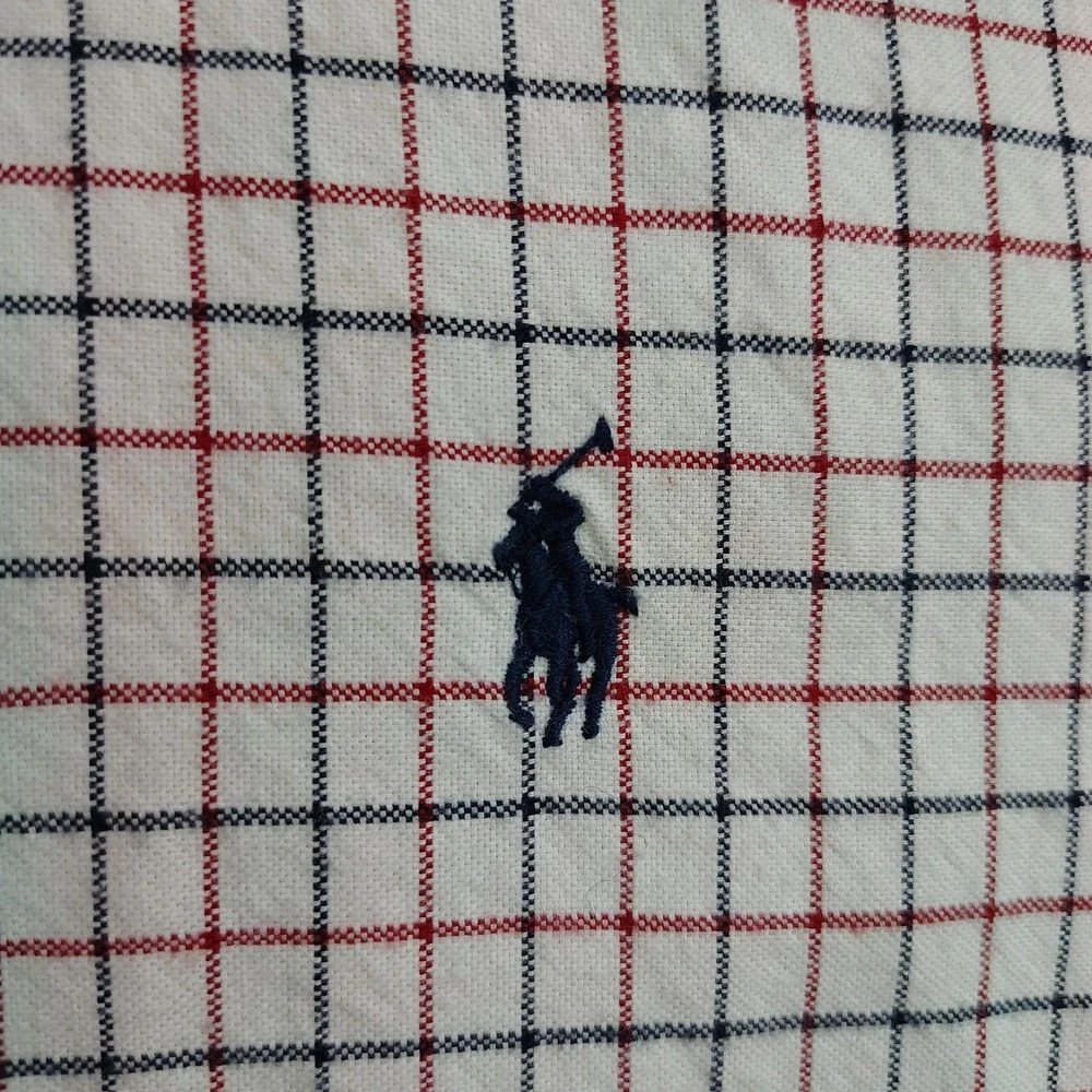 Polo Ralph Lauren Custom Fit Men's XL Ivory Blue Red Check Cotton Button‎ Down